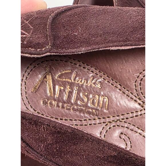 CLARKS Shoes Artisan Flats Comfort Brown Suede SlipOn Embroidered Women Size 9W - Picture 15 of 15